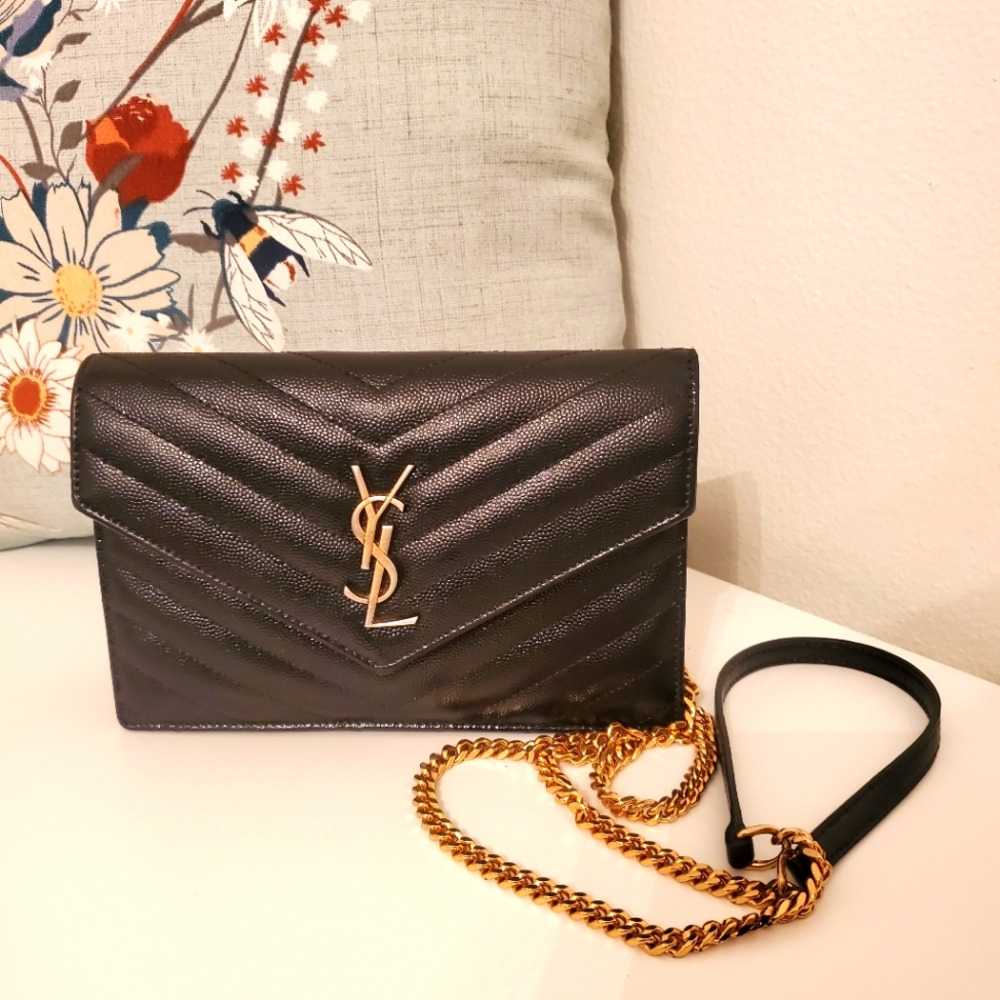 YSL CASSANDRE ENVELOPE CHAIN WALLET (WOC)